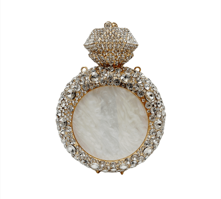 Jade Elixir Bottle-Shaped Crystal Clutch in Round Silver AB - WAAMII
