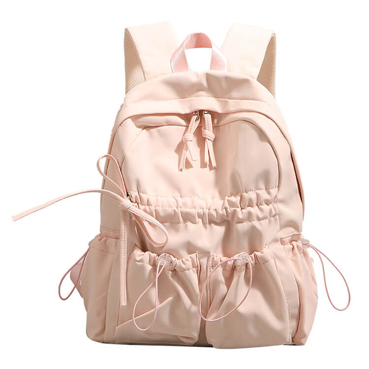 Bowknot Nylon Backpack Large Laptop School Bag For College Girls - Side profile (6) - WAAMII