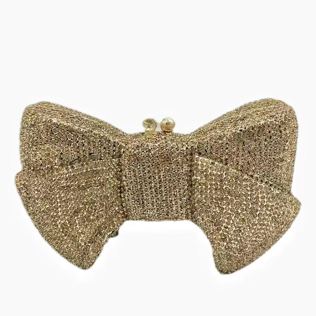 Crystal Butterfly Knot Clutch with Pearl Chain - Gold - Luxury bags by WAAMII