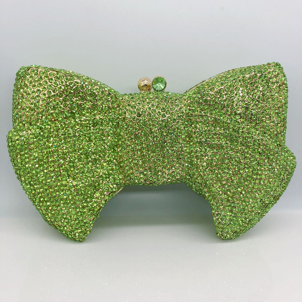 Crystal Butterfly Knot Clutch with Pearl Chain - Light Green - Luxury bags by WAAMII