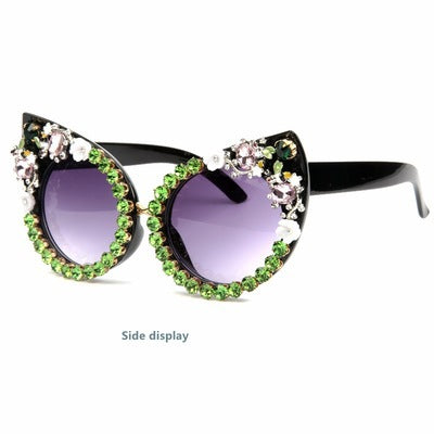 Oversize Red Crystal Rhinestone Sunglass - Green - Luxury Accessories by WAAMII