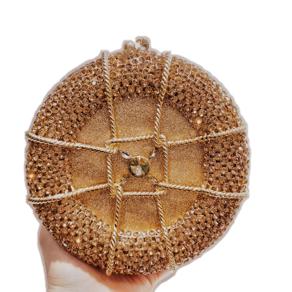 Rhinestone Crystal Unique Round Clutch - champagne - Luxury bags by WAAMII