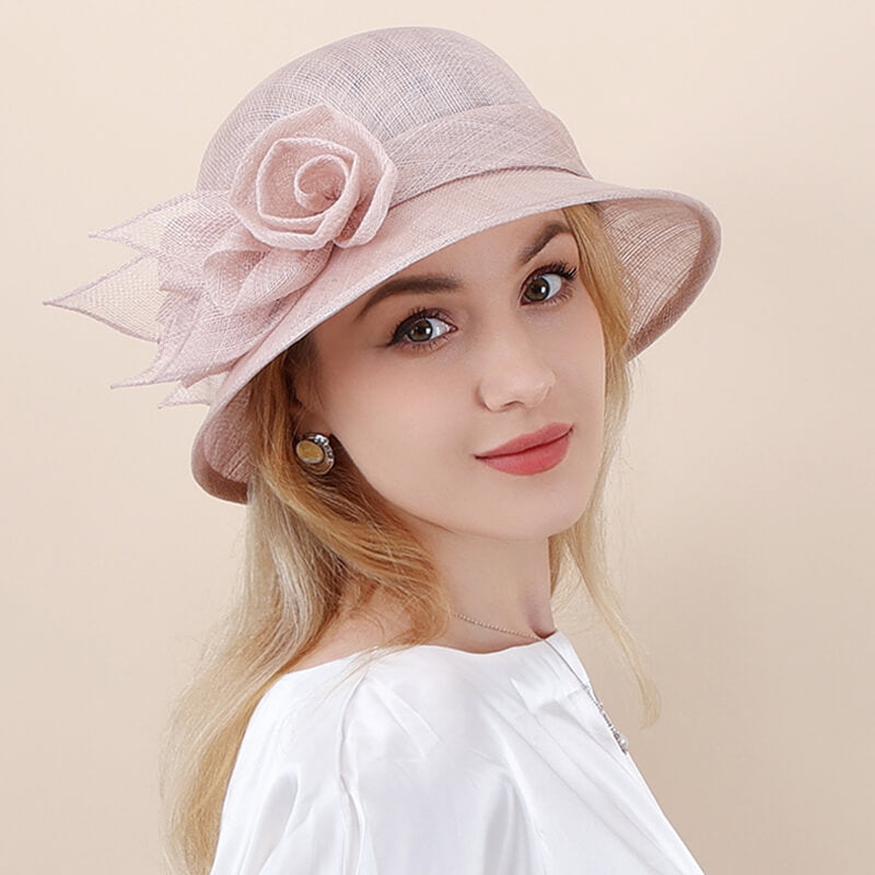 Pink  Flower Cloche Hat – Lightweight Summer Dress Hat