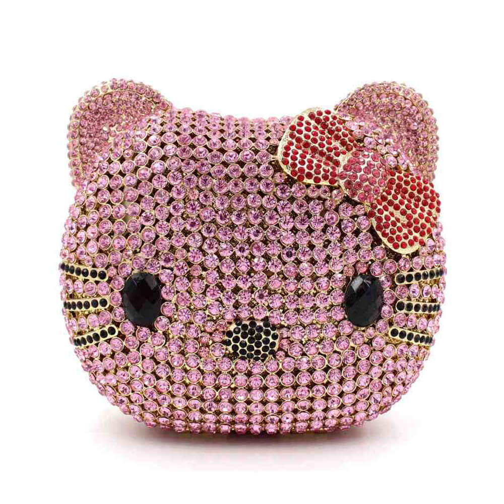 Crystal Kitty Cat Minaudiere -Pink - Luxury Animal Shaped Clutch