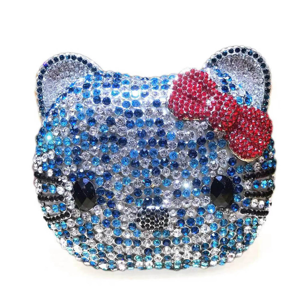 Crystal Kitty Cat Minaudiere -Blue- Luxury Animal Shaped Clutch Bag