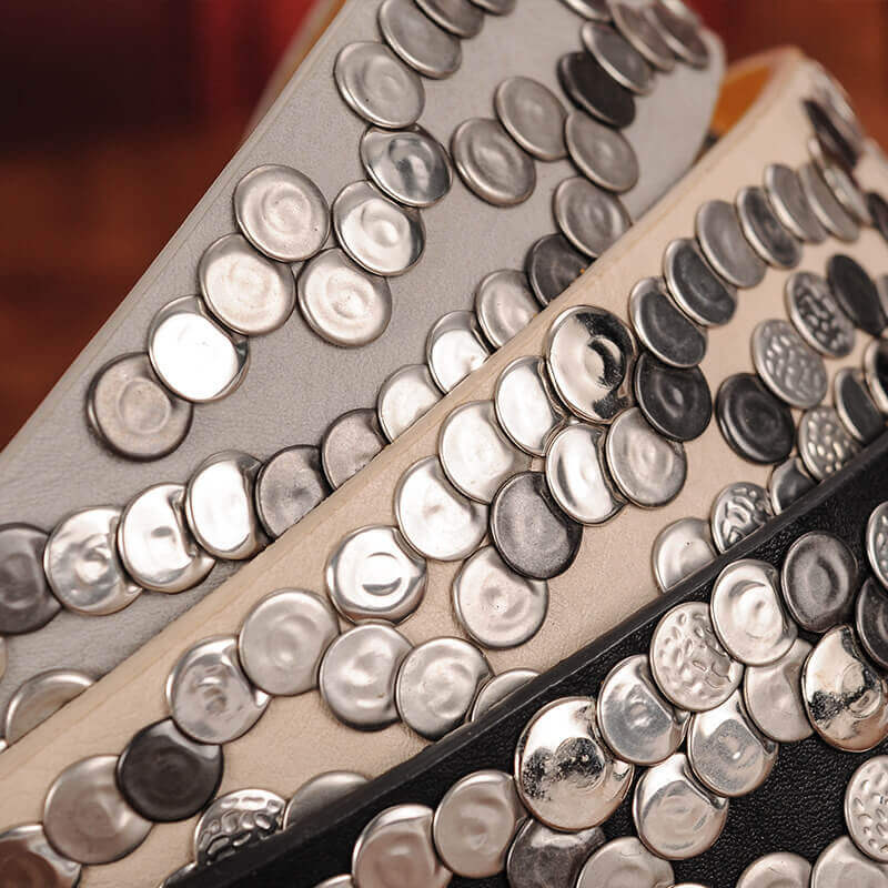 Sera Chrome Vintage Skinny Studded Leather Belt - Back view (5) - WAAMII