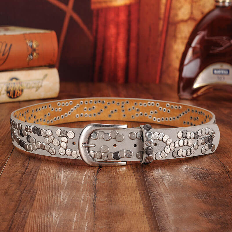 Sera Chrome Vintage Skinny Studded Leather Belt - Main product view (7) - WAAMII