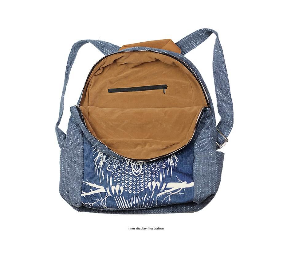 Owl Dyed and Embroidered Cotton Linen Backpack - 详情-19 view - WAAMII