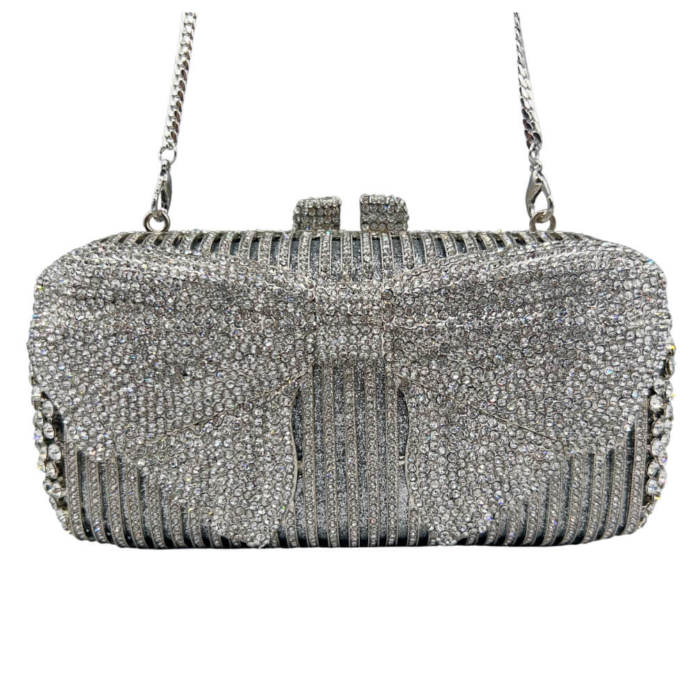 GlimBow Sparkling Crystal Clutch in Silver - WAAMII