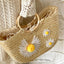 Stella Ring Handle Woven Straw Daisy Clutch - - Luxury bags by WAAMII