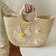 Stella Ring Handle Woven Straw Daisy Clutch - daisy pattern - Luxury bags by WAAMII