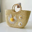 Stella Ring Handle Woven Straw Daisy Clutch - - Luxury bags by WAAMII