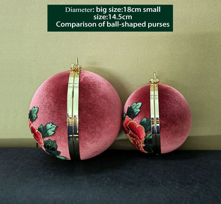 Designer Circular Velvet Evening Purse with Peony Embroidery-Maroon - - Luxury bags by WAAMII