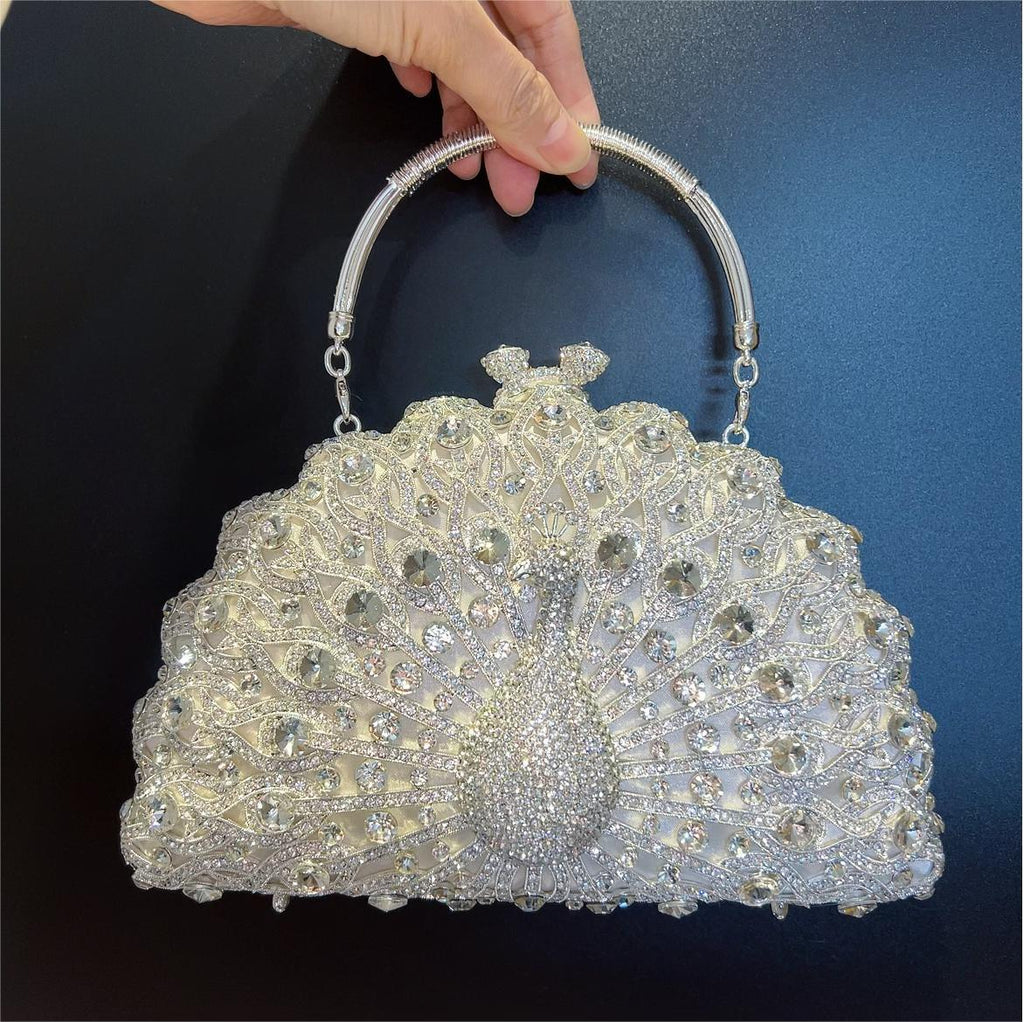 Minaudière en cristal paon avec poignée