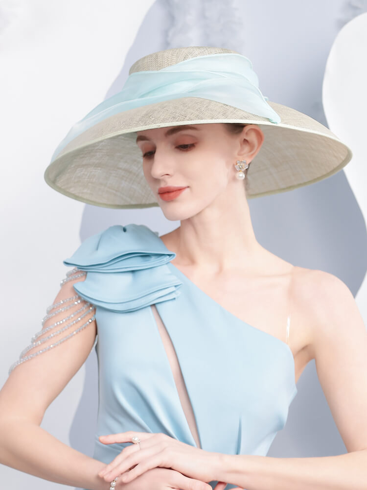 Elegant Linen Wide-Brim Kentucky Derby Hat for Women