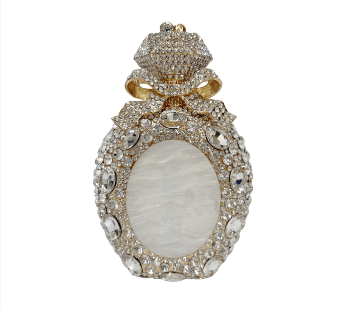 Jade Elixir Bottle-Shaped Crystal Clutch in Oval Gold with White Diamonds - WAAMII