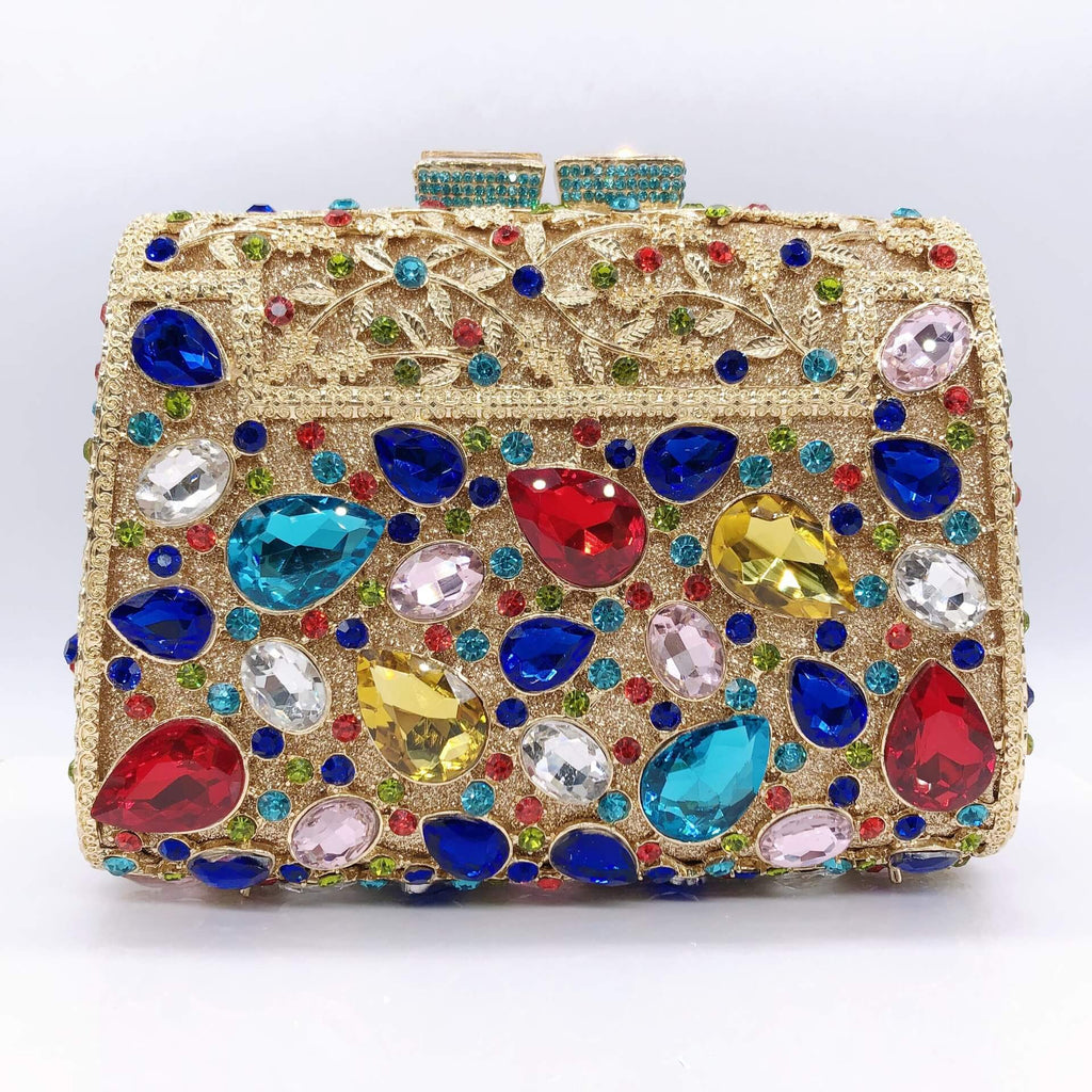 Gemma Fleur Rain Rhinestone Clutch in Gold Color - WAAMII