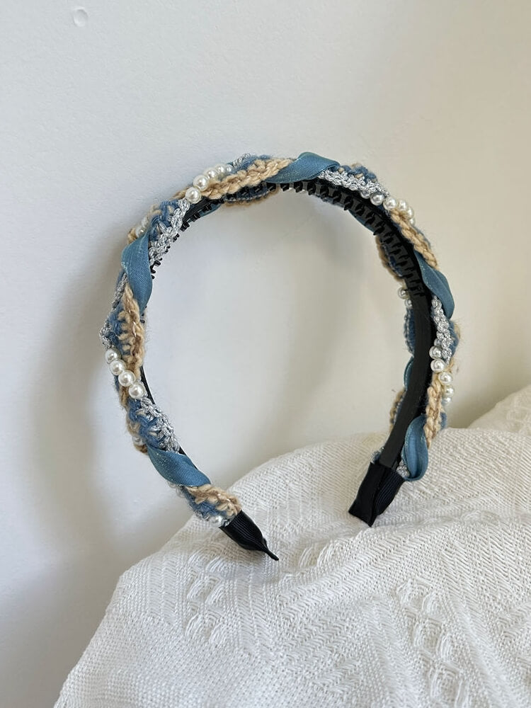 Handwoven Fabric Pearl Wrapped Headband - - Luxury Accessories by WAAMII