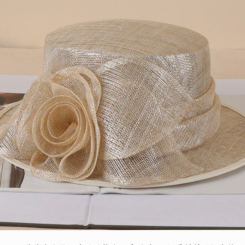 Beige Sinamay Summer Hat with Elegant Floral Accent