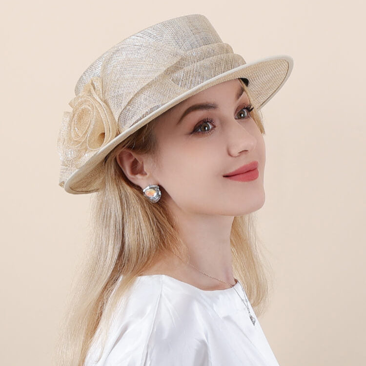 Beige Sinamay Fascinator Hat with 3D Rose