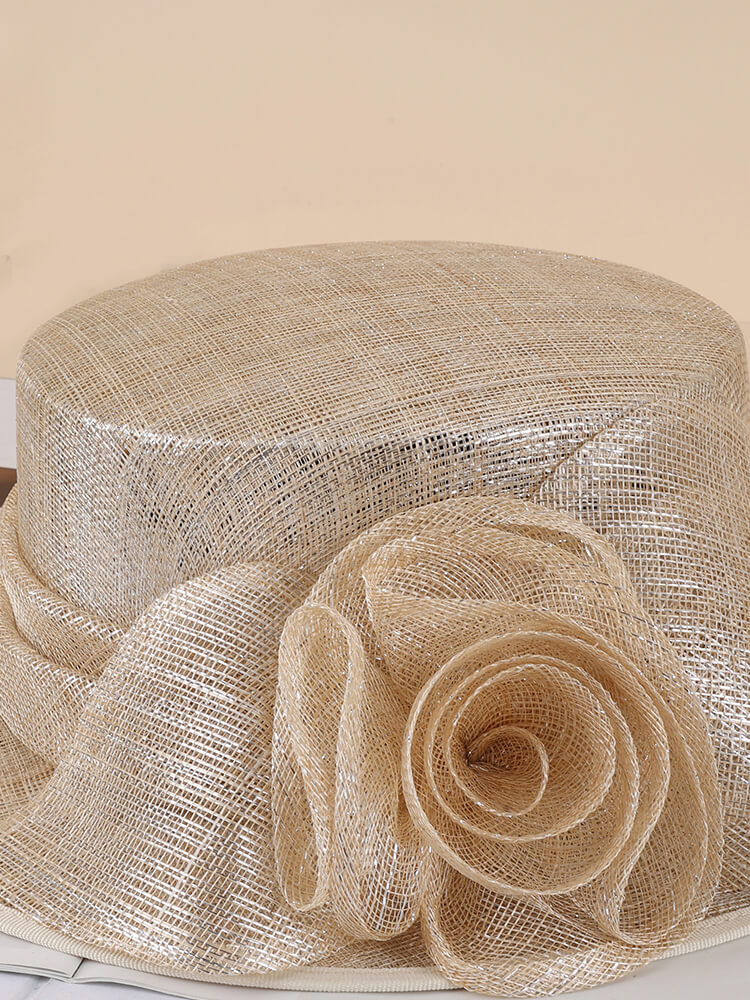 Ivory Sinamay Hat with Handmade Flower Decoration