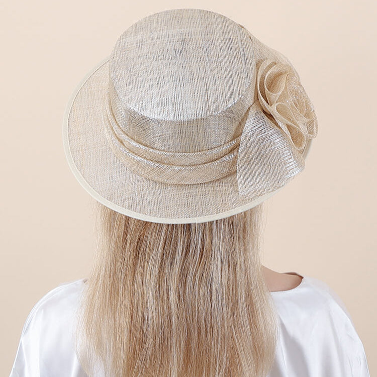 Ladies Sinamay Sun Hat with Silver Thread Vintage Church Fascinator