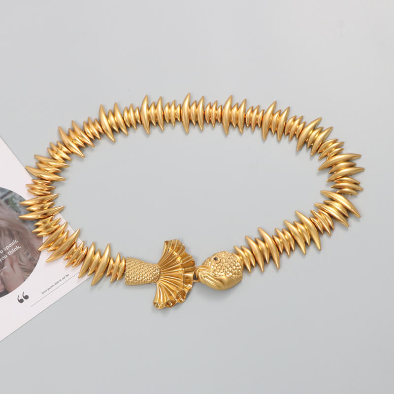 Gold Statement Fish Shell Design Stretch Belt for Women