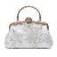 Pearl White Handcrafted Beaded Satin Clip Clutch