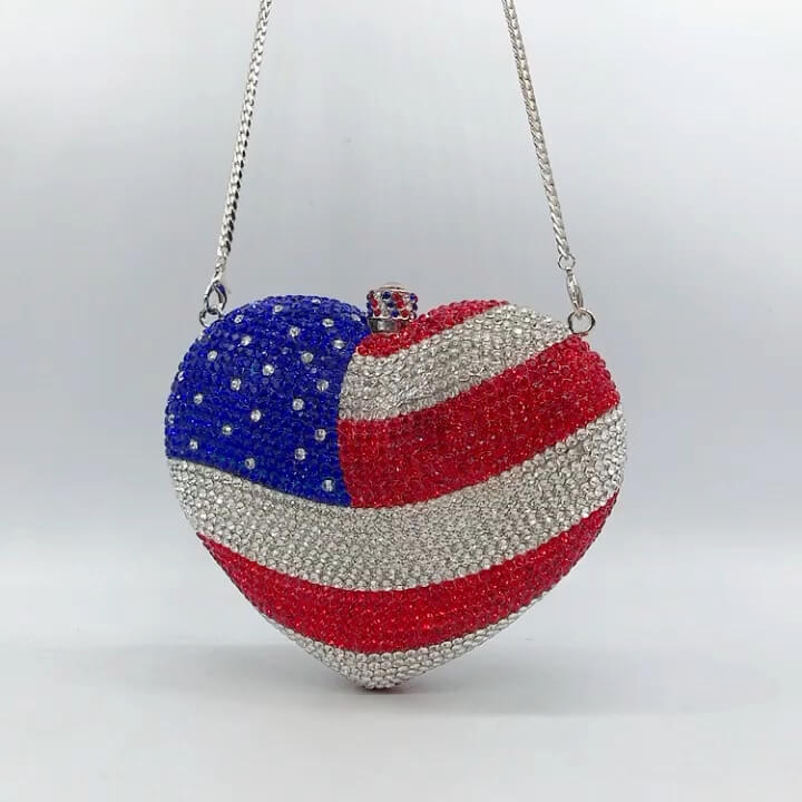 Luxury Crystal American Flag Clutch Bag - - Luxury bags by WAAMII
