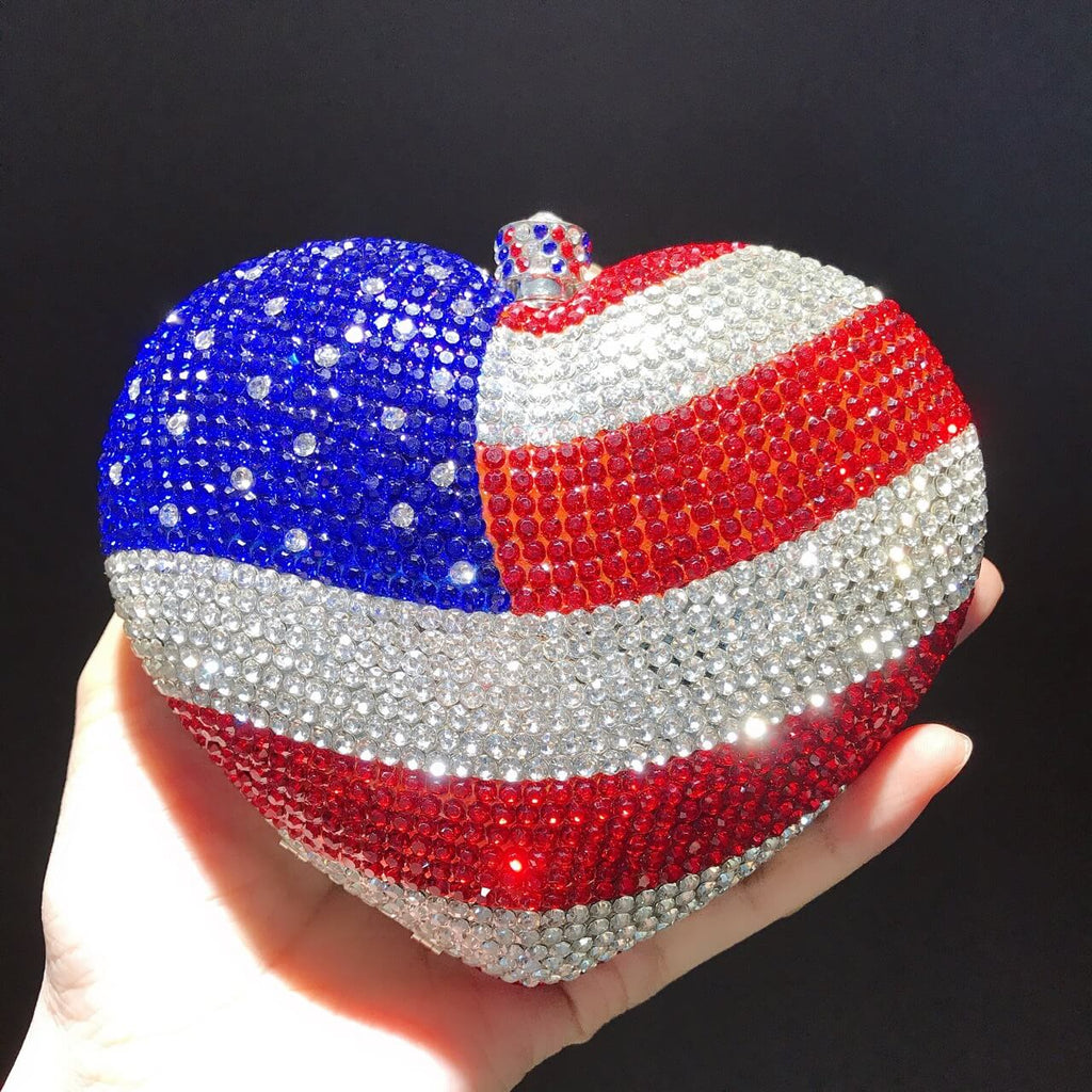 Luxury Crystal American Flag Clutch Bag - Heart - Luxury bags by WAAMII