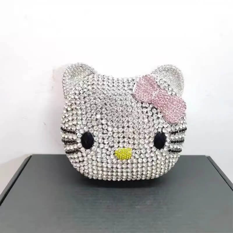 Crystal Kitty Cat Minaudiere -Big Rhinestones Pink Bowknot-Luxury bags by WAAMII