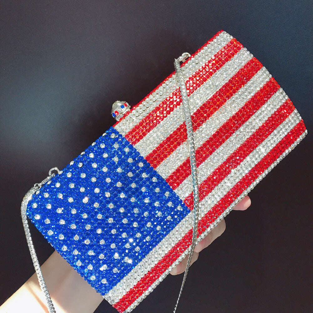 Luxury Crystal American Flag Clutch Bag - - Luxury bags by WAAMII