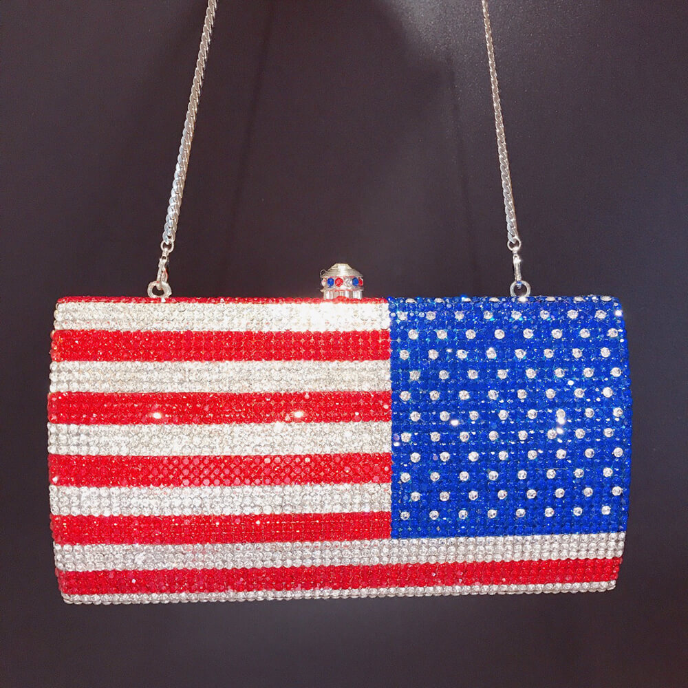 Luxury Crystal American Flag Clutch Bag - Square - Luxury bags by WAAMII