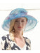 Model Front View Wearing Gradient Blue Ruched Wide Brim Hat