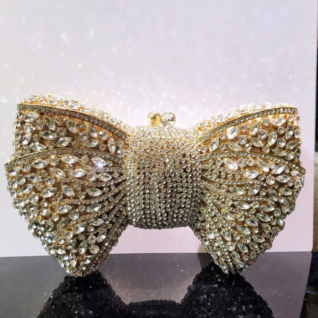 Molly Rhinestone Multicolor Butterfly Clutch Purse - Gold White - Luxury bags by WAAMII