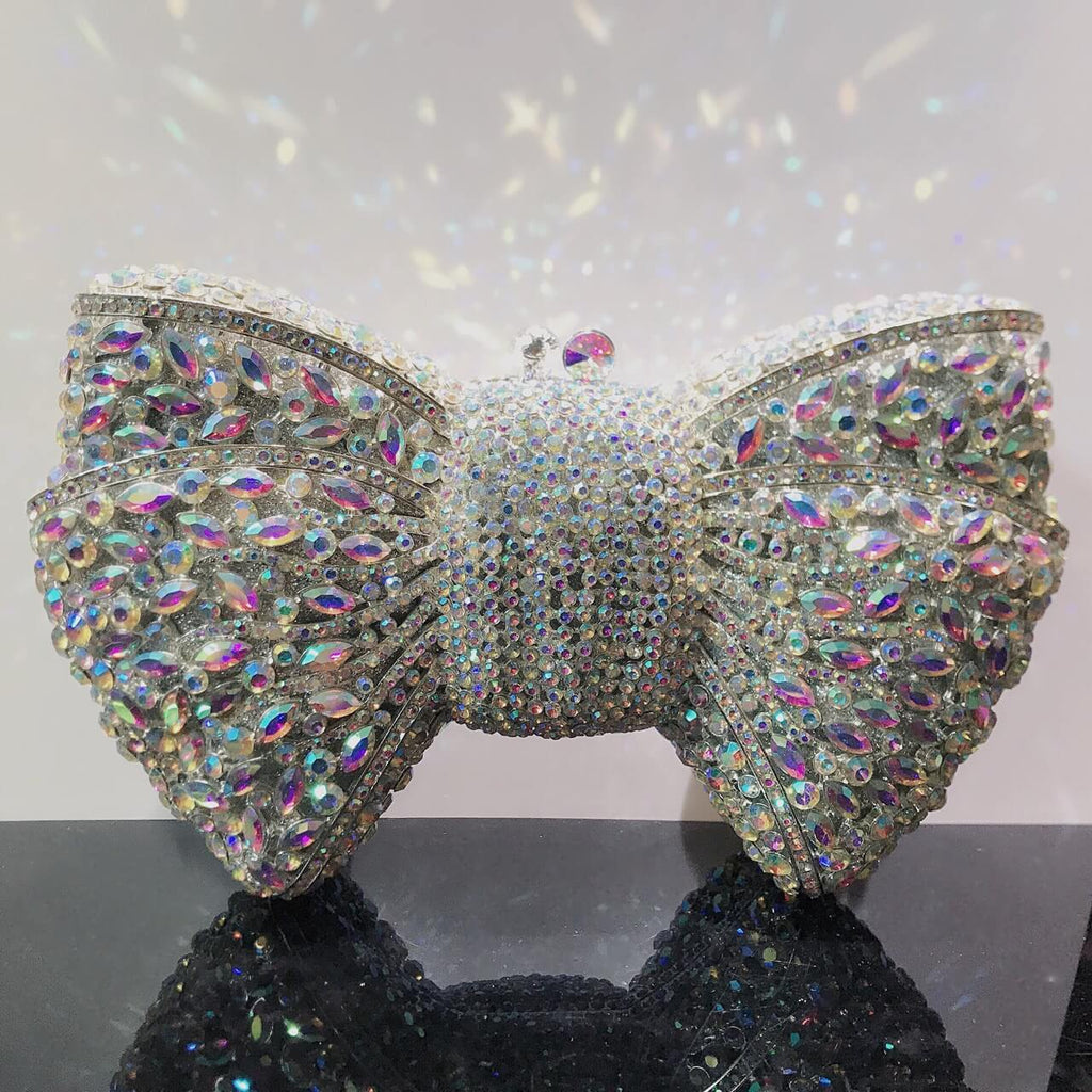 Molly Rhinestone Multicolor Butterfly Clutch Purse - Silver AB - Luxury bags by WAAMII