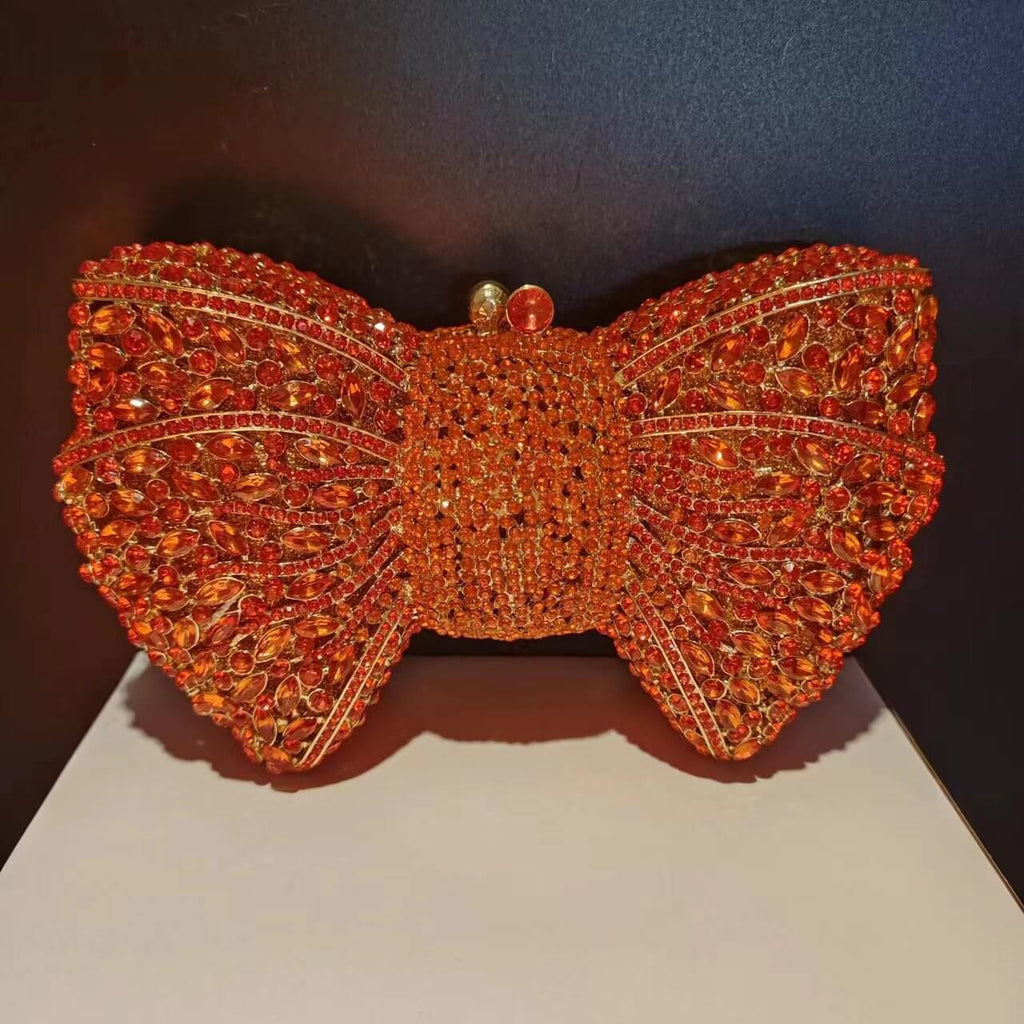 Molly Rhinestone Multicolor Butterfly Clutch Purse - Orange - Luxury bags by WAAMII