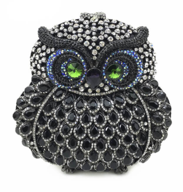 Moonlight Whisper Owl Clutch Purse - black - WAAMII