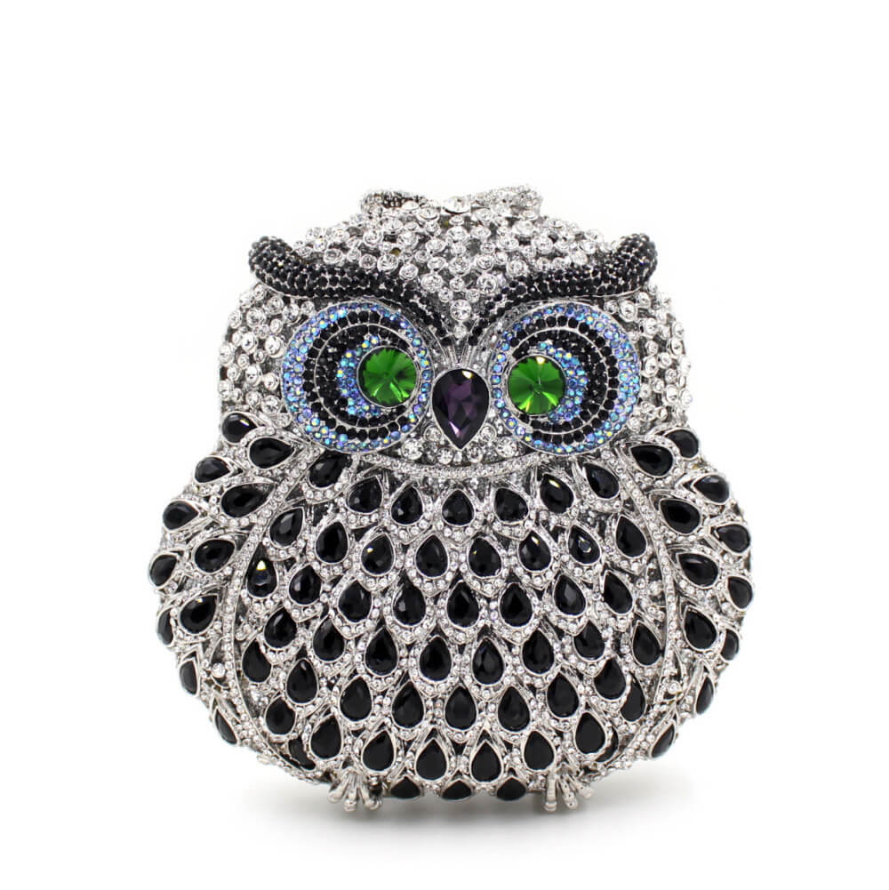 Moonlight Whisper Owl Clutch Purse - Black silver - WAAMII