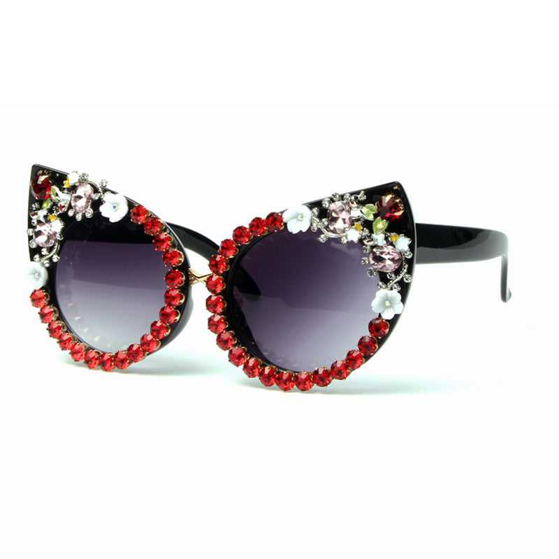 Oversize Red Crystal Rhinestone Sunglass - Red - Luxury Accessories by WAAMII
