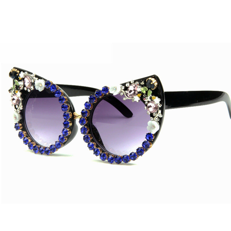 Oversize Red Crystal Rhinestone Sunglass - Blue - Luxury Accessories by WAAMII