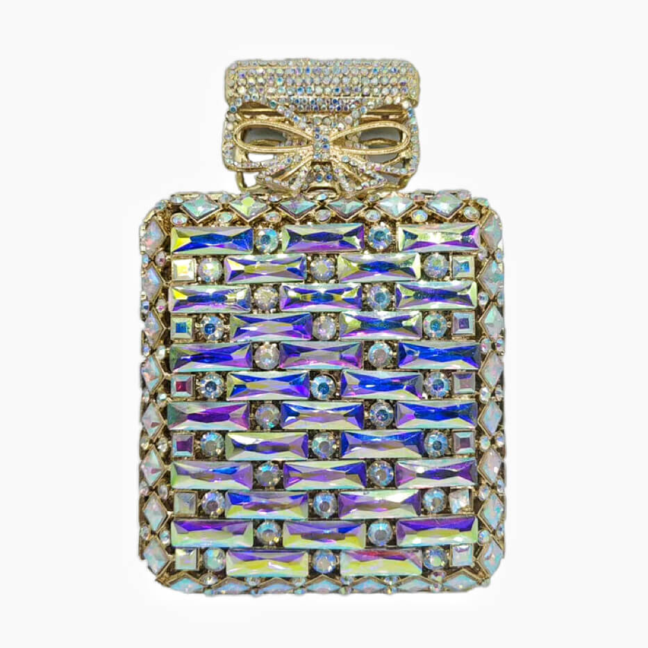 Perfume Bottle Shaped Rhinestone Clutch - Gold AB - Luxury bags by WAAMII