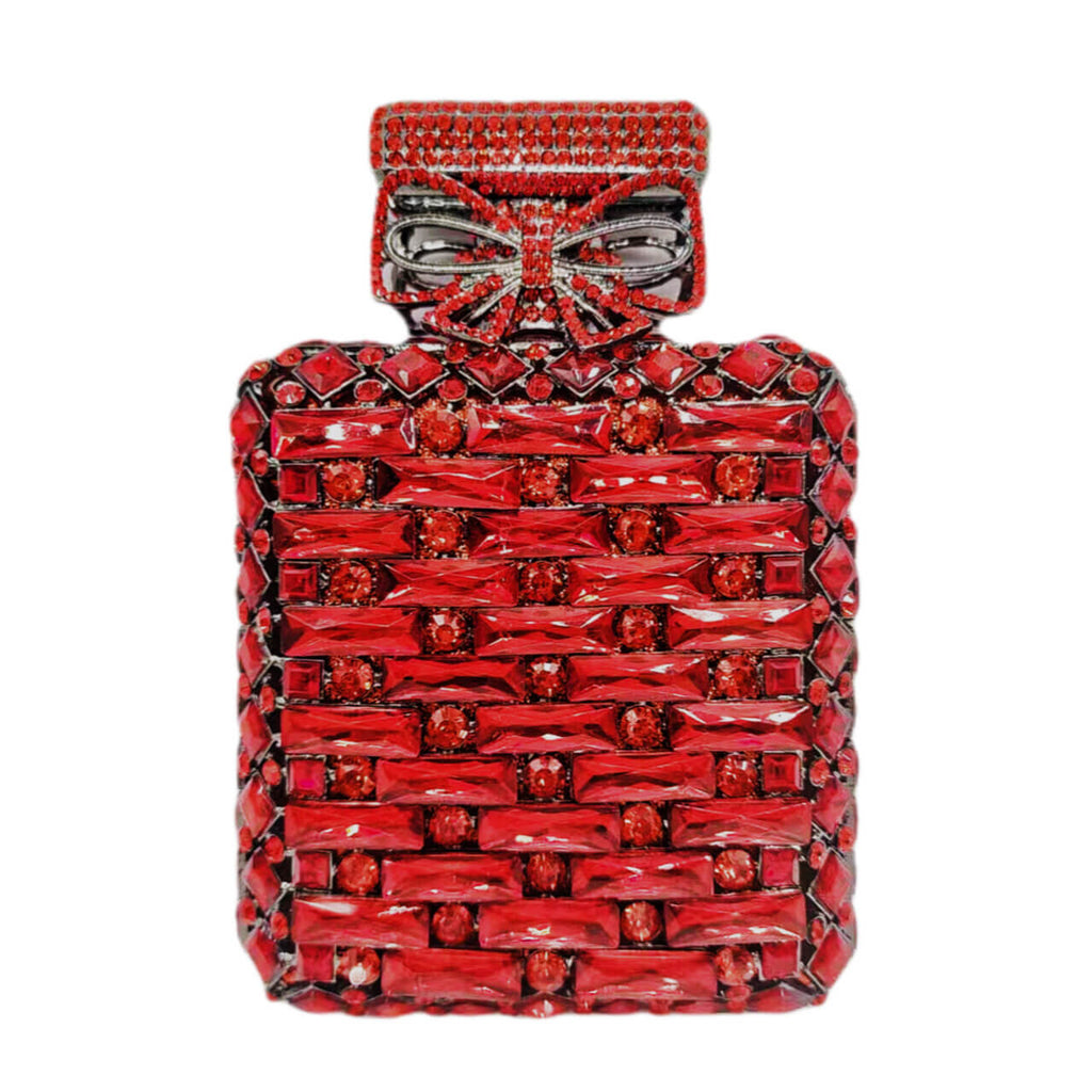 Perfume Bottle Shaped Rhinestone Clutch - Red - Luxury bags by WAAMII