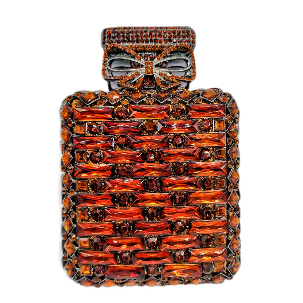Perfume Bottle Shaped Rhinestone Clutch - Brown - Luxury bags by WAAMII