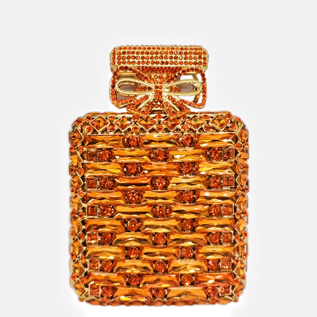 Perfume Bottle Shaped Rhinestone Clutch - Orange - Luxury bags by WAAMII