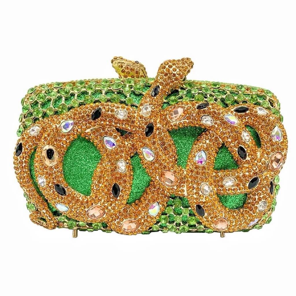 Python Rectangular Snake Bejeweled Clutch - Main View 05 - WAAMII