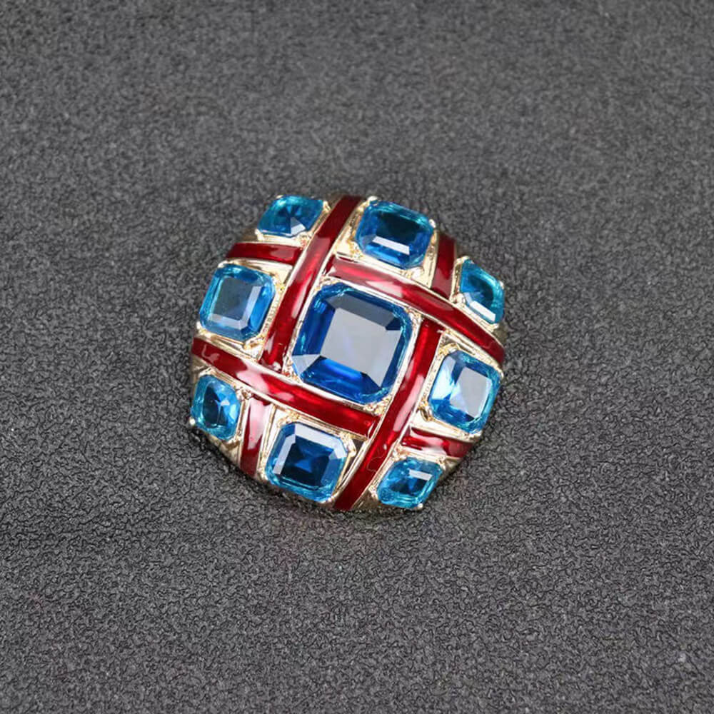 Red Cross Blue Crystalline Glazed Brooch Pins - - Luxury Jewelry by WAAMII