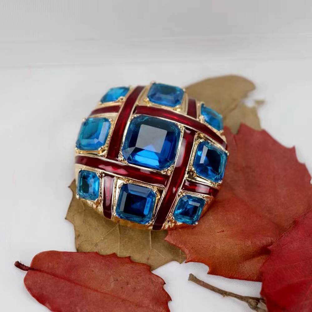 Red Cross Blue Crystalline Glazed Brooch Pins - - Luxury Jewelry by WAAMII