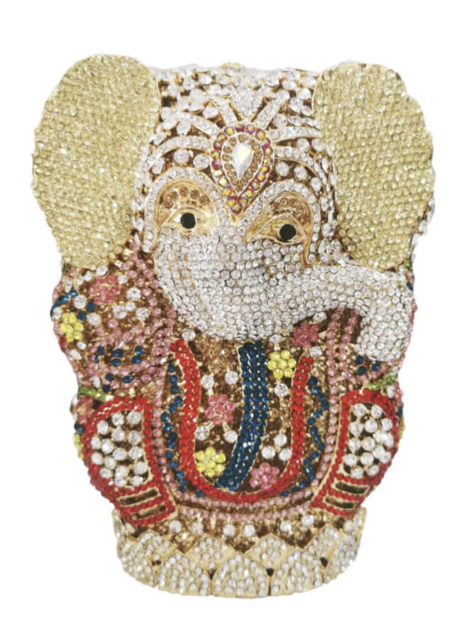 Regal Elephant Rhinestone Clutch - Gold rainbow white nose - WAAMII