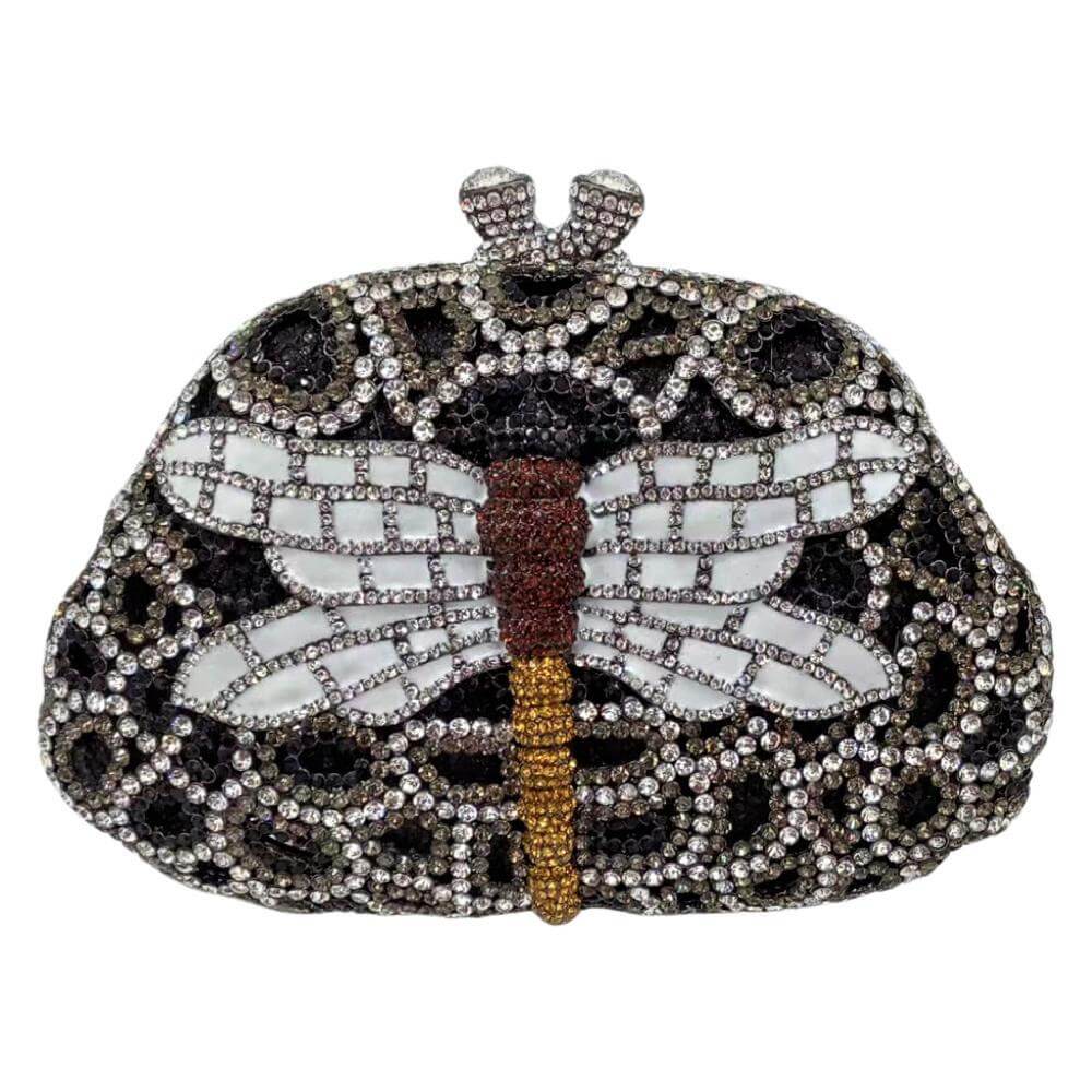 Sparkling Dragonfly Rhinestone Minaudière - Black gray silver - WAAMII